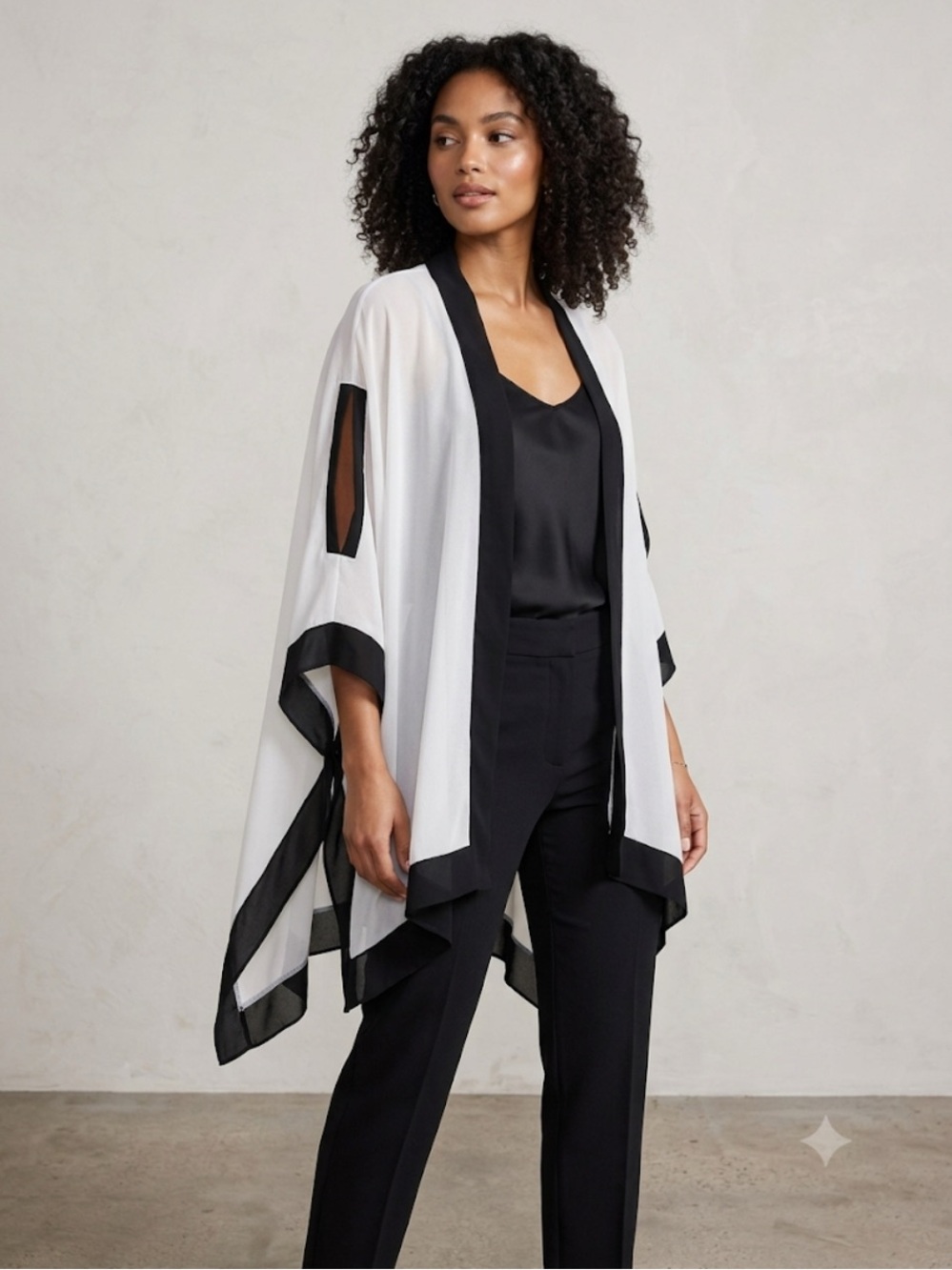 Black and White Colorblock Sheer Kimono Cardigan Wrap With Hood Plus SZ 2X